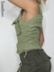Sweetown Pockets Cargo Jacket Vest Female Stitching Shirring Drawstring Y2K Waistcoat Zip Up Casual Streetwear Corset Tanks