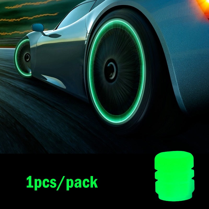 4pcs Luminous Valve Caps Fluorescent Night Glowing Car Motorcycle Bicycle Bike Wheel Tyre Hub Luminous Valve Stem Caps Decors