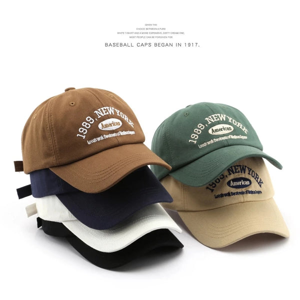 Men and Woman&#39;s Baseball Caps Adjustable Casual Embroidered 1989 New York American Cotton Sun Hats Unisex Solid Color Visor Hats