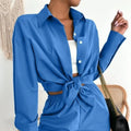 Print Shorts Suits Woman Vintage Long Sleeve Shirt And Short Pants Suit Two Piece Set Female Casual Outfit
