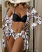 Floral Twist Low Waist Bikini Set Cover Up Swimsuit For Women Push Up Long Sleeve Three Pieces Swimwear 2022 Beach Bathing Suits