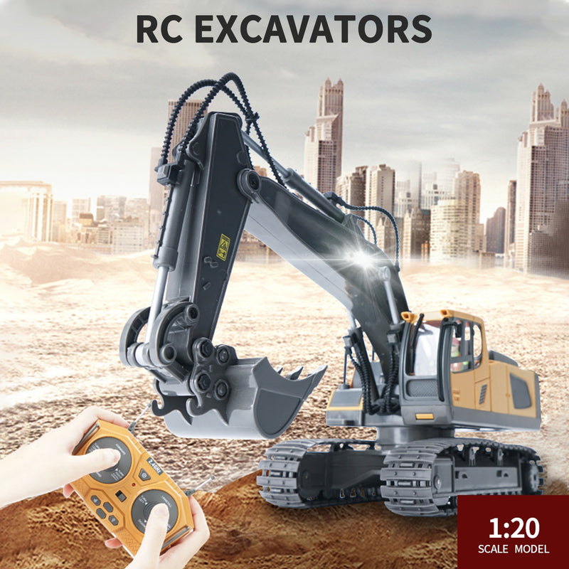 RC Excavator/Bulldozer 1/20 2.4GHz 11CH RC Construction Truck Engineering Vehicles Educational Toys for Kids with Light Music