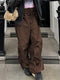 Sweetown Casual Baggy Wide Leg Sweatpants White Loose Drawstring Low Waist Streetwear Cargo Pants Womens Hippie Joggers Trousers