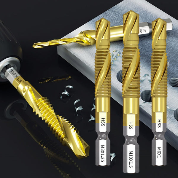 1-6pc M3 M4 M5 M6 M8 M10 Tap Drill Bits 1/4 Hex Shank Machine Hand Taps Titanium Coated HSS Drilling Tap Bits Thread Screw Tools
