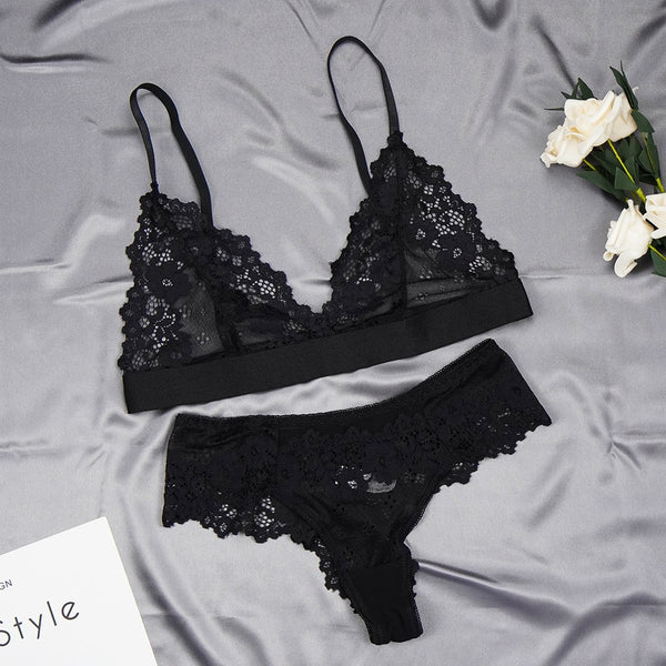 Full Lace Lingerie Set Sexy Women&#39;s Underwear Transparent Short Skin Care Kits Push Up Bra Brief Sets Erotic Intimate
