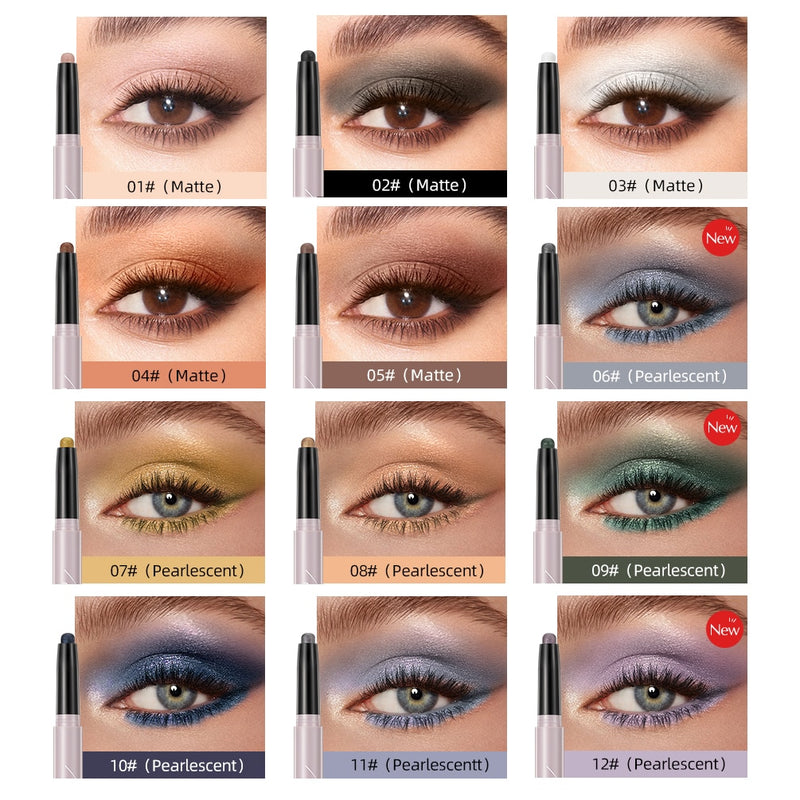 QIBEST Pearlescent Silkworm Eyeshadow Pen Lasting Waterproof Shiny Pigment Cosmetics Glitter Matte Nude Eye Shadow Pencil Makeup