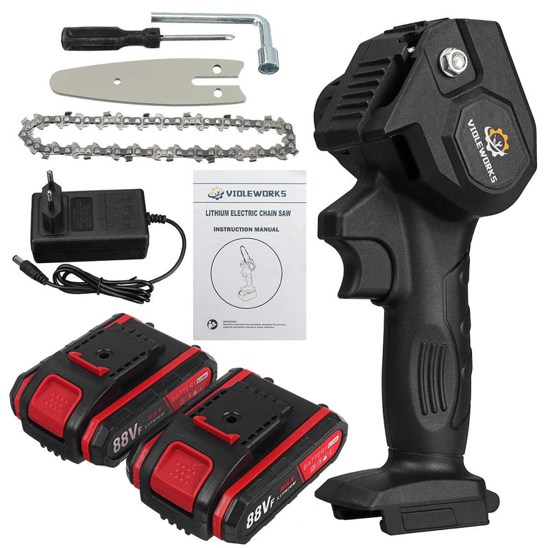 1080W 4 Inch 88VF Mini Electric Chain Saw with 1/2 Upgraded Battery Rechargeable Woodworking Pruning One-handed Saw Garden Tool