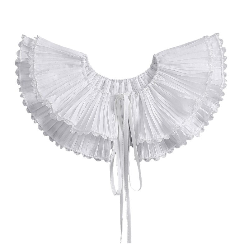 Royal Style Cotton Fake Collar Shawl Wrap Hollow Out Floral Lace Ruffled Trim Necklace Pointed Triangle Lapel Blouse
