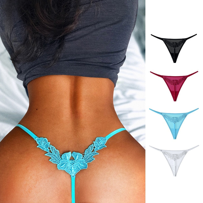 Bloemen Geborduurde Sexy Slipje Lage Taille G String Verleiding Dunne Vrouwen Ondergoed Naadloze Sex Hollow Out Slips Thong