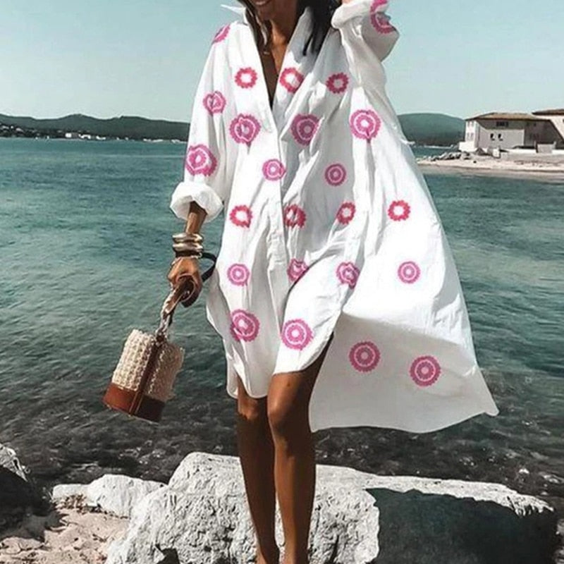 Oversized Loose Casual Aesthetic Summer Dresses 2022 Sexy Beach Shirt Dress New Bohemian Long Sleeve Elegant Vestidos De Mujer
