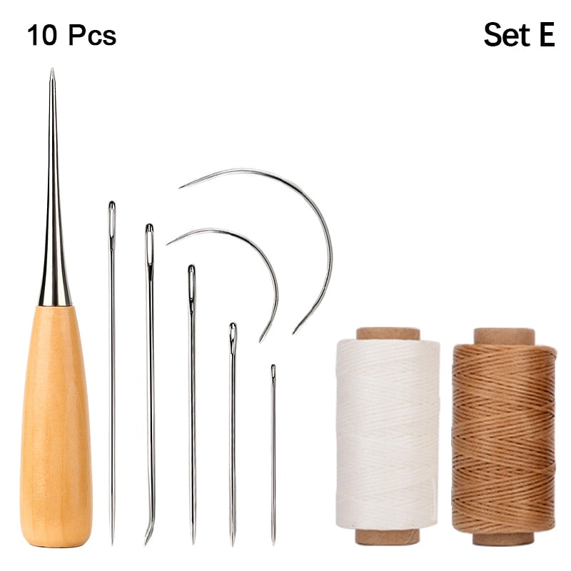 Leather Craft Sewing Kit Waxed Thread Hand Quilting Needles Sewing Awl for Beginner Leather Upholstery Repair, Stitching, Sewing