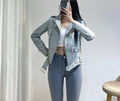 2022 New Spring Autumn Women Blue Faux Leather Jacket Ladies Solid With Belt Zipper Biker Coat Female Casual Outwear Veste Femme