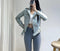 2022 New Spring Autumn Women Blue Faux Leather Jacket Ladies Solid With Belt Zipper Biker Coat Female Casual Outwear Veste Femme