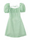 XNWMNZ women white fashion linen blend dress female square neck short puff sleeves backless crossover straps dress for women's