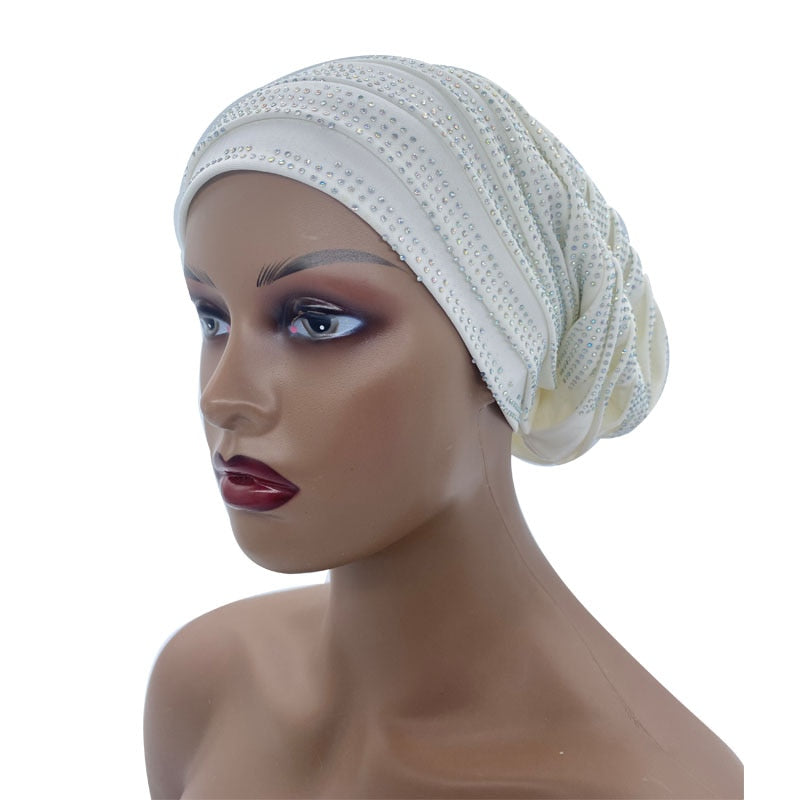Candy Color Ladies Head Wraps Muslim Hijab Bonnets Fashion Headgear Trending Elastic Full Body Pleated Turban Cap for Women
