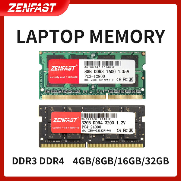 ZENFAST Memoria Ram DDR3 DDR4 8GB 4GB 16GB 32GB 1333 1600 2133 2400 2666 3200MHz Sodimm Notebook Laptop Memory
