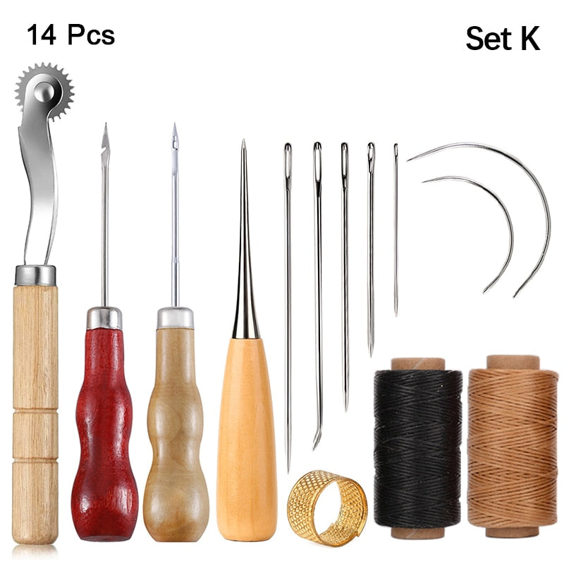 Leather Craft Sewing Kit Waxed Thread Hand Quilting Needles Sewing Awl for Beginner Leather Upholstery Repair, Stitching, Sewing