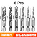 6Pcs M3-M10 Hex Shank Titanium Plated HSS Screw Thread Metric Tap Drill Bits Screw Machine Compound Thread Hand Tools