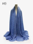 Pleated Plain Hijab Scarf Muslim Women Cotton Crinkle Headband Veil Scarves 2021 Fashion Islamic Headscarf Head Wraps Turban