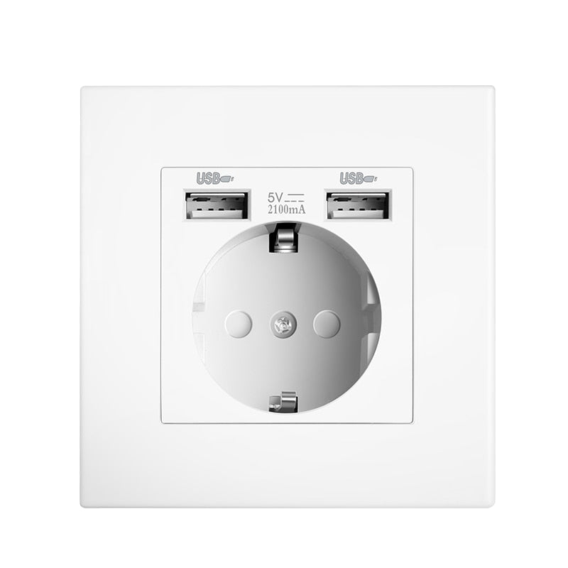 Depo Wall Type Dual USB Power Socket 2.1A, Electrical socket wall plug with usb, 16A 220V outlet, German EU Standard Socket