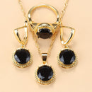 2022 Sell Well Wedding 925 Mark Jewelry Sets Black Zircon Dangle Earrings And Necklace Ring 3 Piece Set women Trendy Costume