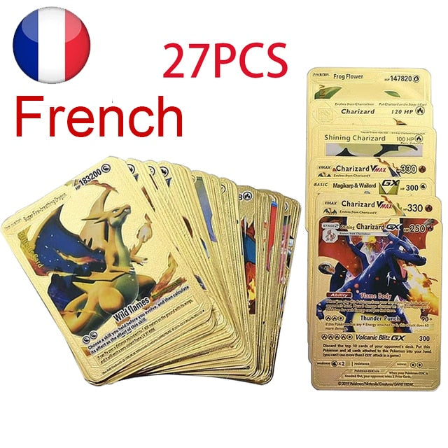 55 Pieces Of Pokemon Metal Gold Card Charizard Vmax Gx  Energy Card Charizard Pikachu Rare Collection Battle Trainer Card Child