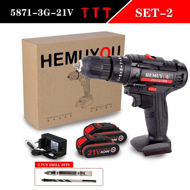 Electric Cordless Screwdriver Impact Drill 3 Functions Wireless  Mini Lithium Battery Charging Hand Drill 21V 25V