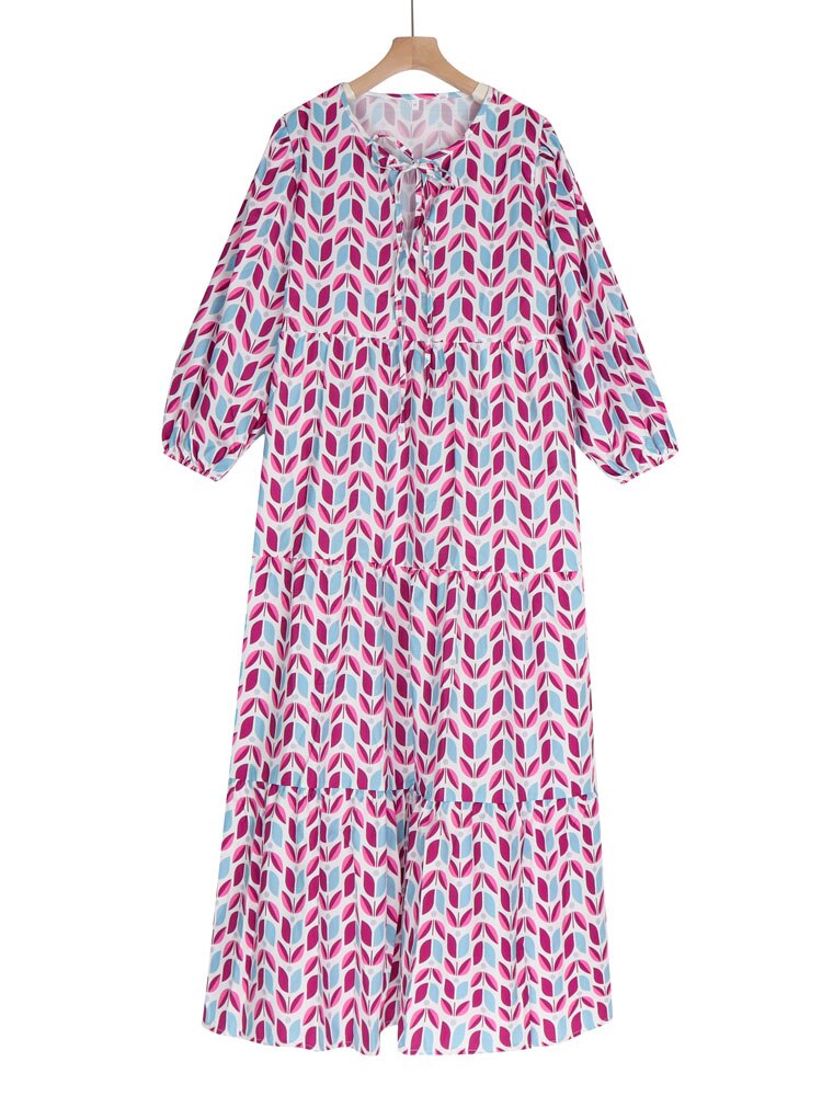 Boho Maxi Dress Women Floral Print Summer Holiday Beach Dress Female Short Puff Sleeve Loose Sundress Green Vestidos Mujer