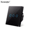 EU Touch Switch Sensor Switches No Neutral Wire Required LED Crystal Glass Panel Wall Lamp Light Switch 1/2/3 Gang AC100-240V