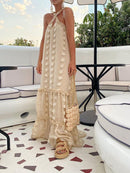Sleeveless Halter Maxi Summer Dress For Women Fashion Ruffle Beach Long Robe 2022 Elegant Slip Holiday Hollow Out Sundress