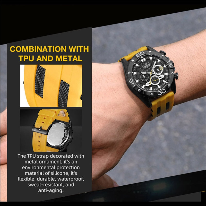 NAVIFORCE Luxury Watches for Men Fashion Silicone Strap Military Waterproof Sport Chronograph Quartz WristWatch Clock With Date