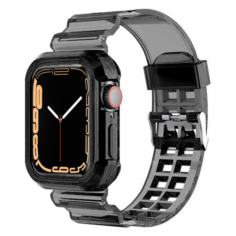 Clear Band + Case for Apple Watch 8 7 6 SE 5 3 2 Soft Transparent silicone Strap for iwatch Strap 40mm 44mm 42MM 41MM 45MM 49MM