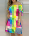 Women Off Shoulder Mini Dress Summer Sexy Short Sleeve Bow Tie Striped Floral Print Dresses Fashion Casual Loose Dress Vestidos