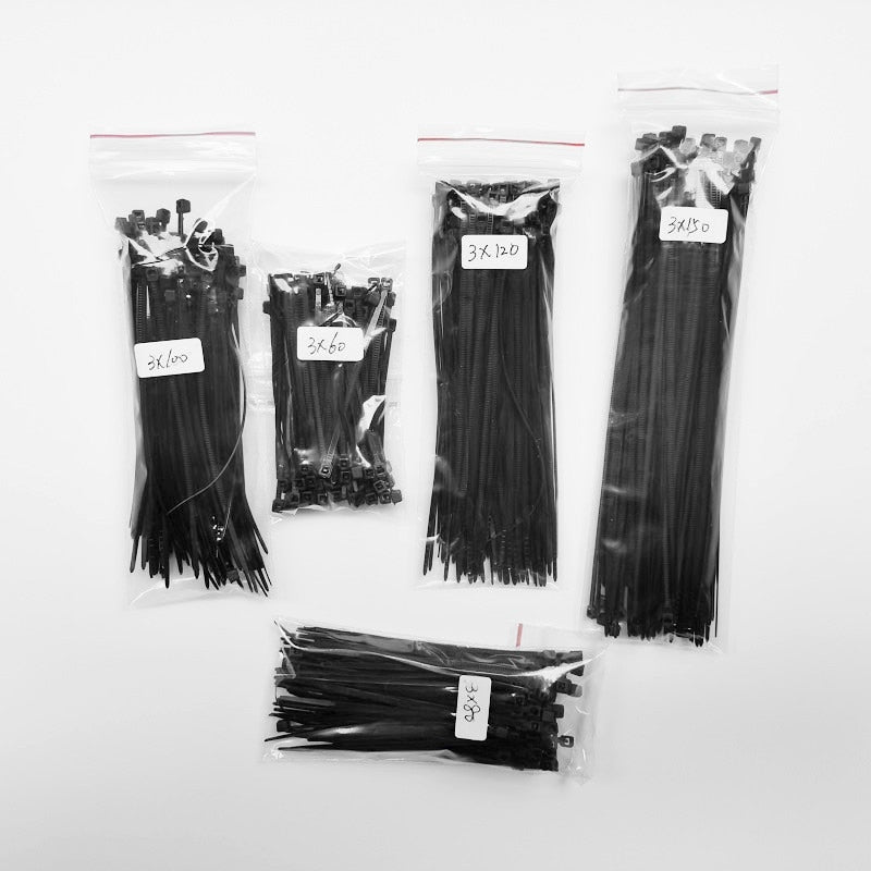 500pcs/Lot Cable Ties 3x60 3x80 3x100 3x120 3x150 Combination Set  Self-Locking Plastic Nylon Wire Cable Zip Ties Black or White