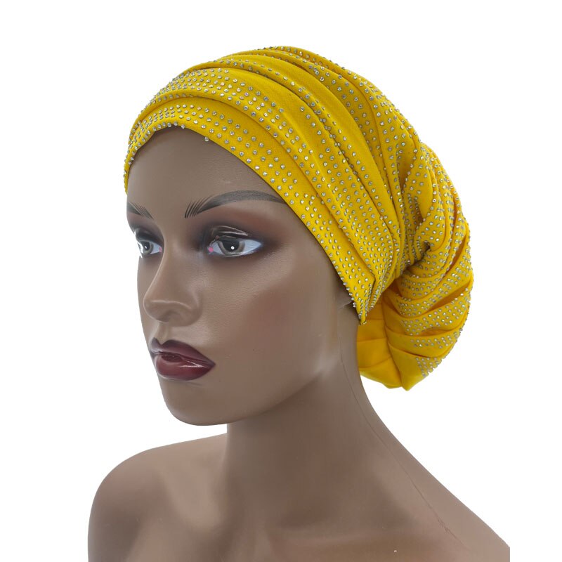 Candy Color Ladies Head Wraps Muslim Hijab Bonnets Fashion Headgear Trending Elastic Full Body Pleated Turban Cap for Women