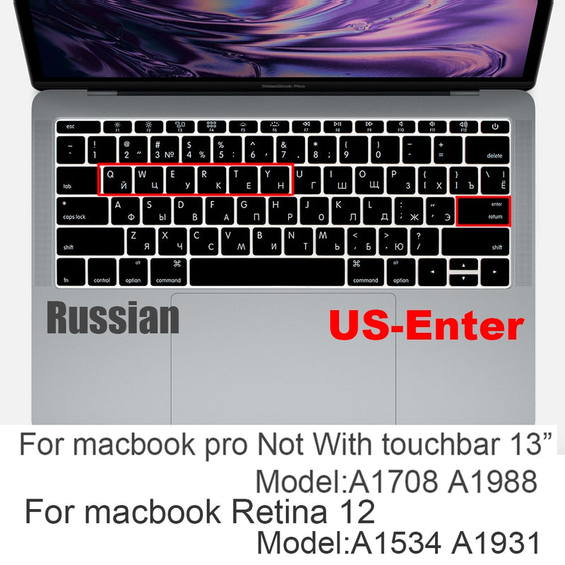 Russian silicone Keyboard Cover Protector for Macbook air13/12 /15/16pro touchbar A1706/A1466A1708/A1990/A1398/A2289/A1932/A2141