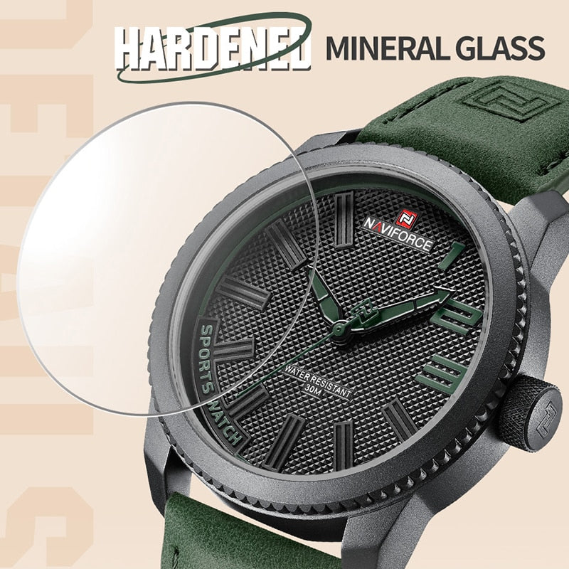 NAVIFORCE Male Wrist Watches Military Sports Anti-shock Waterproof Leather Strap Men Watch Fashion Green Clock Relogio Masculino