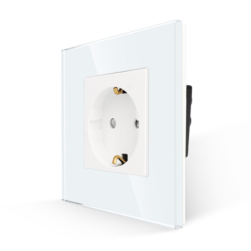 Bingoelec Power Socket,16A EU Standard Electrical Outlet 86mm*86mm White Crystal Glass Panel Wall Socket
