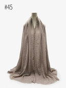 Pleated Plain Hijab Scarf Muslim Women Cotton Crinkle Headband Veil Scarves 2021 Fashion Islamic Headscarf Head Wraps Turban