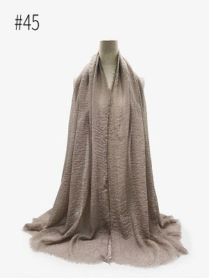 Pleated Plain Hijab Scarf Muslim Women Cotton Crinkle Headband Veil Scarves 2021 Fashion Islamic Headscarf Head Wraps Turban