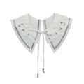 Royal Style Cotton Fake Collar Shawl Wrap Hollow Out Floral Lace Ruffled Trim Necklace Pointed Triangle Lapel Blouse