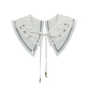 Royal Style Cotton Fake Collar Shawl Wrap Hollow Out Floral Lace Ruffled Trim Necklace Pointed Triangle Lapel Blouse