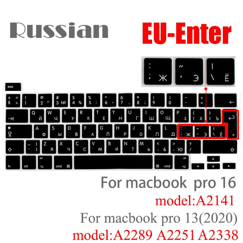 Russian silicone Keyboard Cover Protector for Macbook air13/12 /15/16pro touchbar A1706/A1466A1708/A1990/A1398/A2289/A1932/A2141
