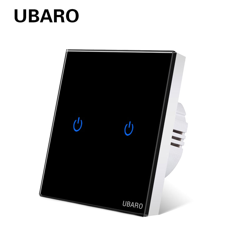 UBARO Eu AC100-240V Tempered Black White Crystal Glass Touch Switch Panel Wall Light Sensor Button 1/2/3 Gang 10A Interruptor