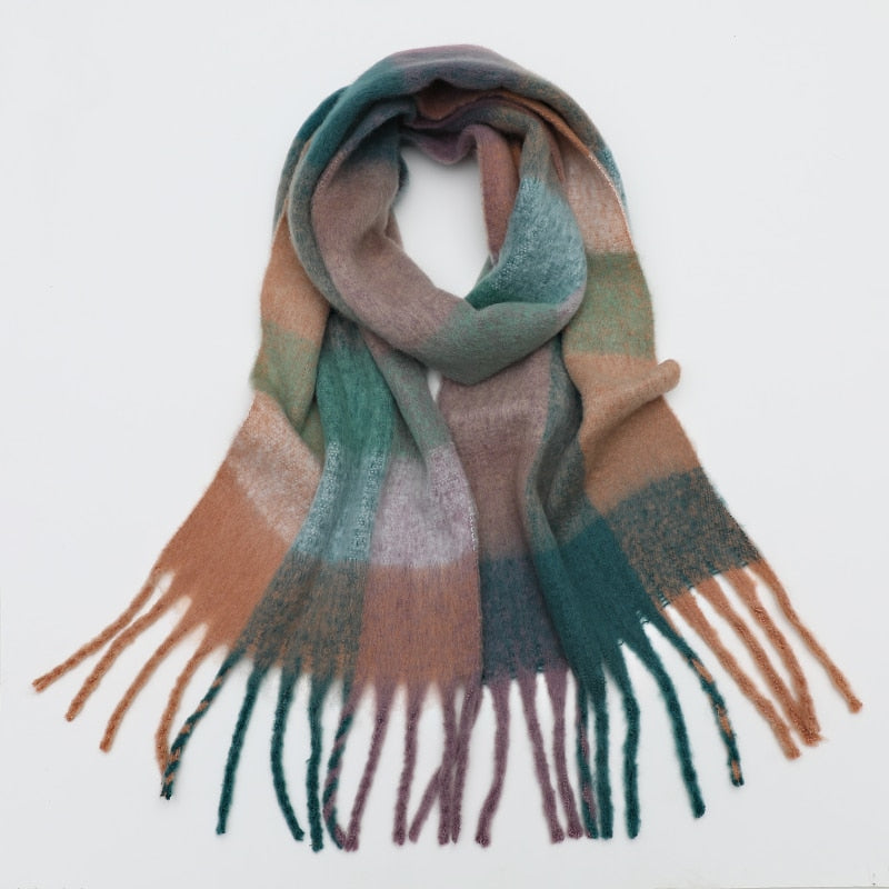 2022 New Women Plaid Scarf Winter Pashmina Shawls Cashmere Thick Wraps Lady Tassel Warm Scarves Rainbow Hairy Bufanda