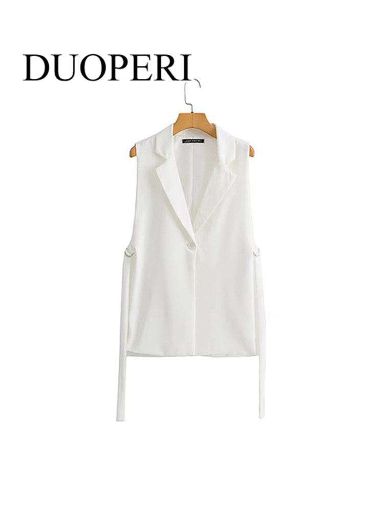 DUOPERI Jacket Women Blazer Gilet Sleeveless Vest Fashion Casual Streetwear Woman Waistcoat Tops veste femme