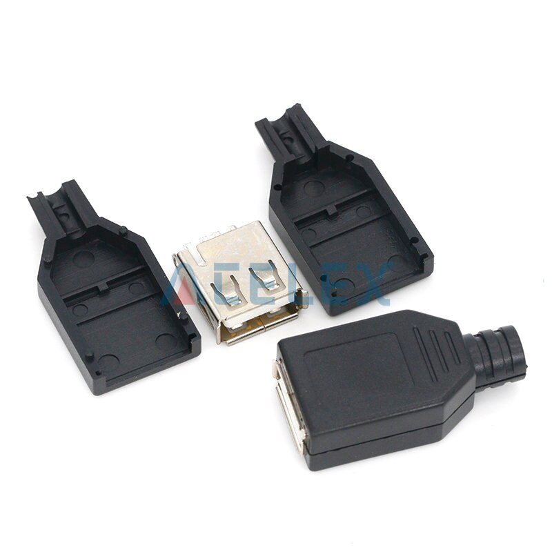 10pcs Type A Male Female USB 4 Pin Plug Socket Connector With Black Plastic Cover Type-A DIY Kits