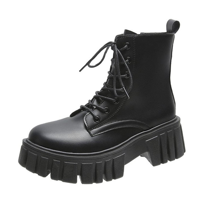 Rimocy 2022 New Women White Ankle Boots PU Leather Thick Sole Lace Up Combat Booties Female Autumn Winter Platform Shoes Woman