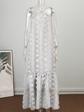 Sleeveless Halter Maxi Summer Dress For Women Fashion Ruffle Beach Long Robe 2022 Elegant Slip Holiday Hollow Out Sundress