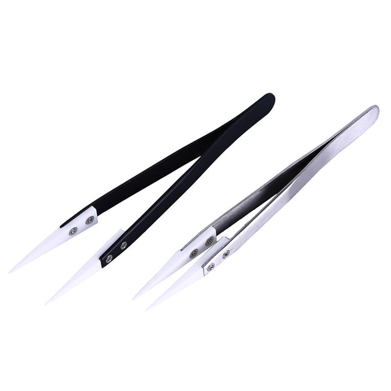 Straight Aimed Ceramic Tweezers for Electronics Soldering with Stainless Steel Handle Black Tweezers Hand Tool Precision Tweezer